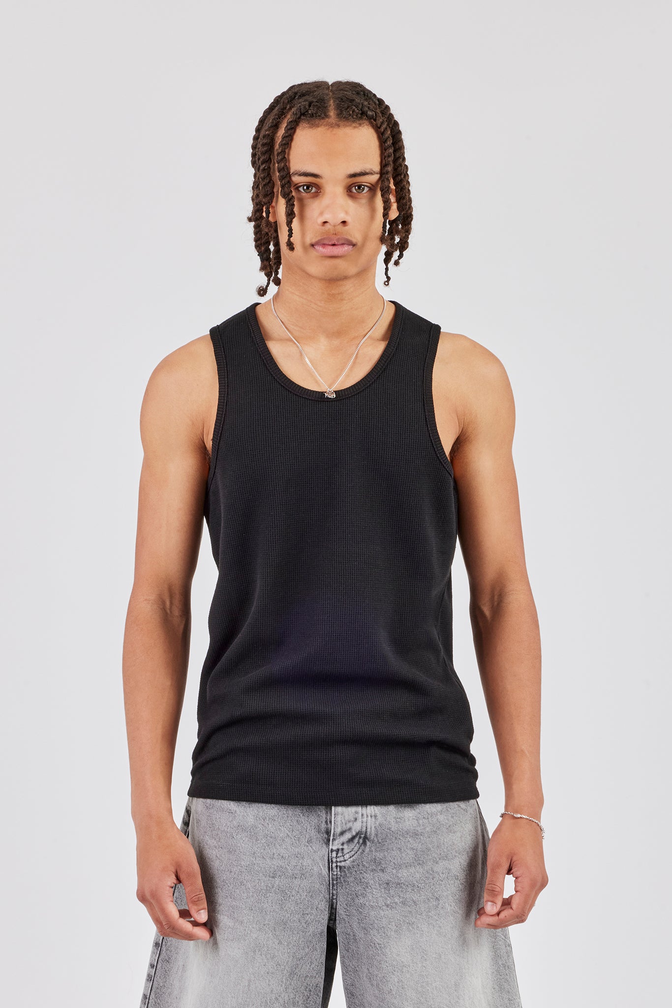 Waffle Vest Top - Black